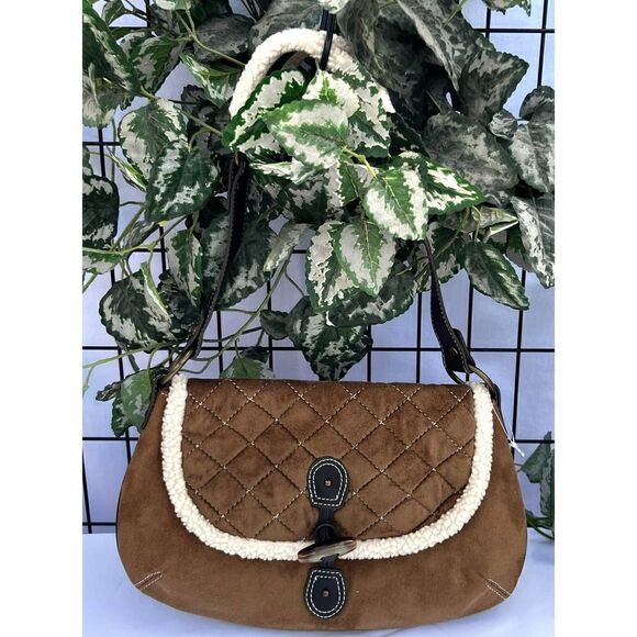 Old Navy Handbags - Old Navy Hobo Bag - Brown Suede like material with Sherpa accent